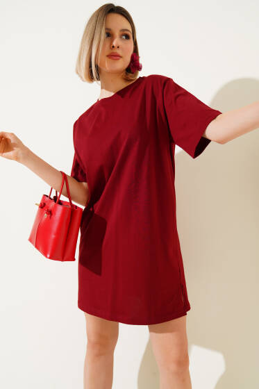 Uzun T-Shirt Bordo - Yeni Giyim