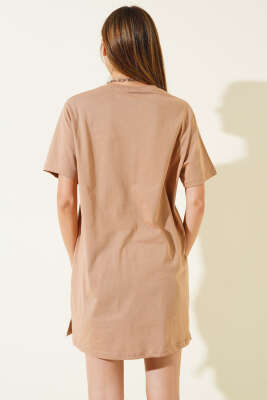 Uzun T-Shirt Latte - Kadın Giyim Modelleri