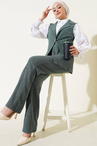 Uzun Yelekli Bürümcük İkili Takım Çağla Yeşili - İkili Takım