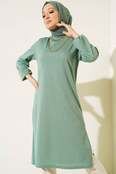 Uzun Yırtmaçlı Tunik Çağla Yeşili - Tunik