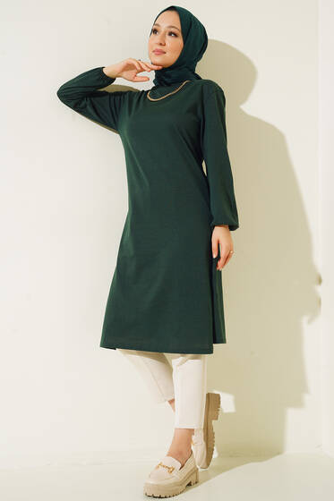 Uzun Yırtmaçlı Tunik Zümrüt Yeşili - Tunik