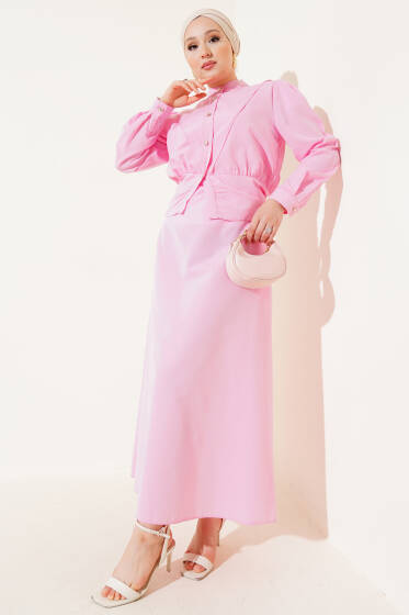 V Alerli Ceketli Jile Takım Pembe - İkili Takım