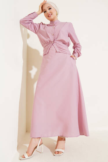 V Alerli Ceketli Jile Takım Pudra - İkili Takım