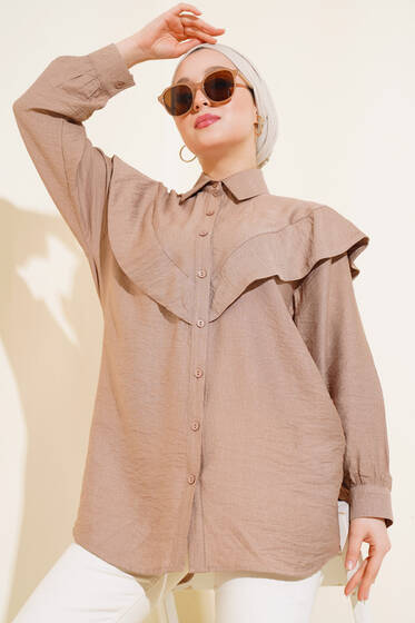 V Alerli Gömlek Bej - Gömlek