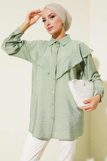 V Alerli Gömlek Çağla Yeşili - Gömlek