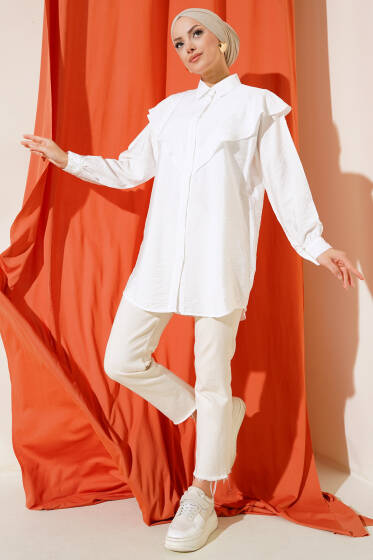 V Alerli Gömlek Ekru - Gömlek