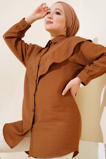 V Alerli Gömlek Kahve - Gömlek