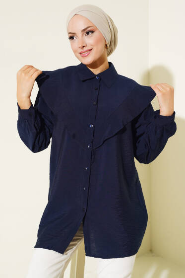 V Alerli Gömlek Lacivert - Gömlek