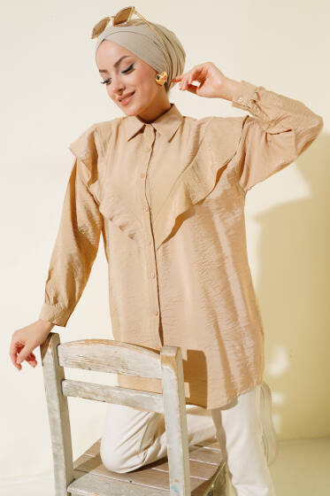 V Alerli Gömlek Latte - Gömlek