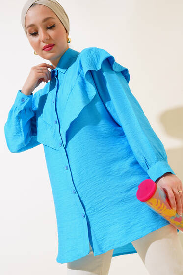 V Alerli Gömlek Mavi - Gömlek