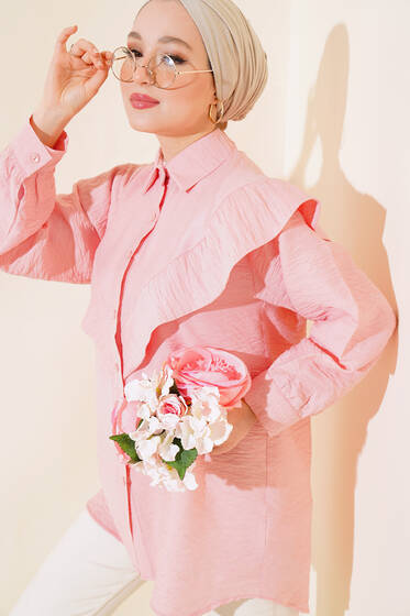 V Alerli Gömlek Pembe - Gömlek