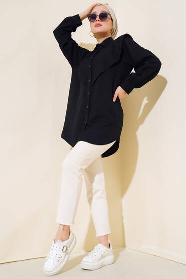 V Alerli Gömlek Siyah - Gömlek