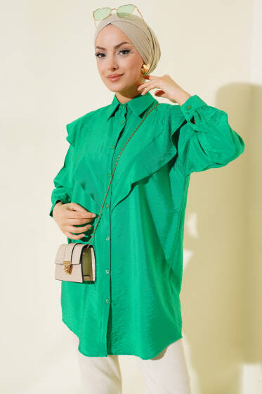 V Alerli Gömlek Yeşil - Gömlek