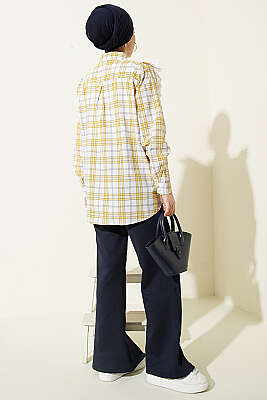 V Brode Fırfırlı Ekoseli Gömlek Sarı - Gömlek
