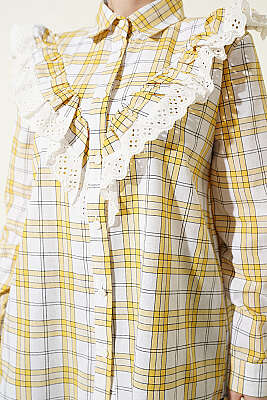 V Brode Fırfırlı Ekoseli Gömlek Sarı - Gömlek