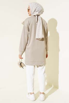 	 V Dantelli Tunik Bej - Tunik