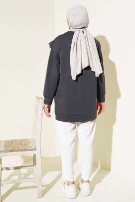 	 V Dantelli Tunik Füme - Tunik