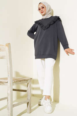 	 V Dantelli Tunik Füme - Tunik