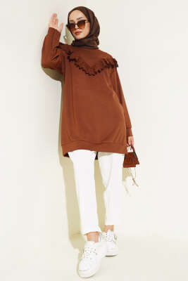 V Dantelli Tunik Kahve - Tunik