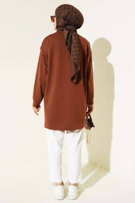 V Dantelli Tunik Kahve - Tunik
