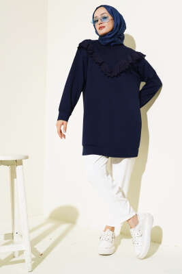 V Dantelli Tunik Lacivert - Tunik