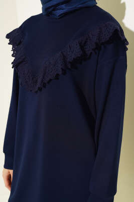 V Dantelli Tunik Lacivert - Tunik