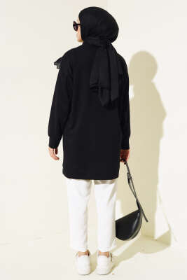 V Dantelli Tunik Siyah - Tunik