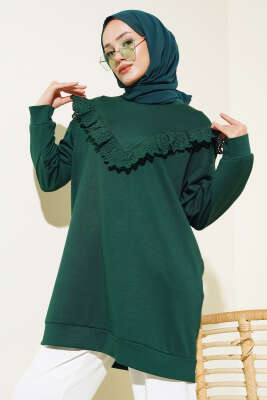 V Dantelli Tunik Zümrüt - Tunik