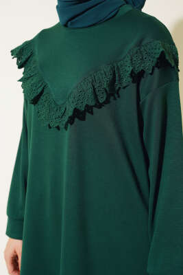 V Dantelli Tunik Zümrüt - Tunik