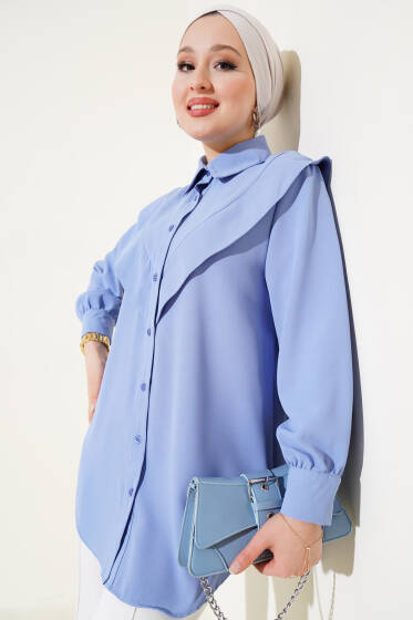 V Detaylı Gömlek Bebe Mavi - Gömlek