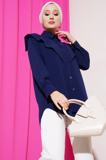V Detaylı Gömlek Lacivert - Gömlek