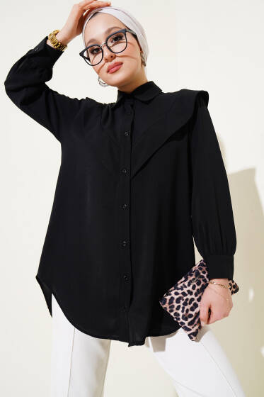 V Detaylı Gömlek Siyah - Gömlek