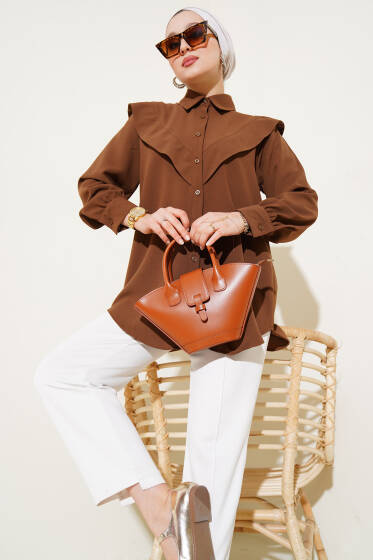 V Detaylı Gömlek Taba - Gömlek