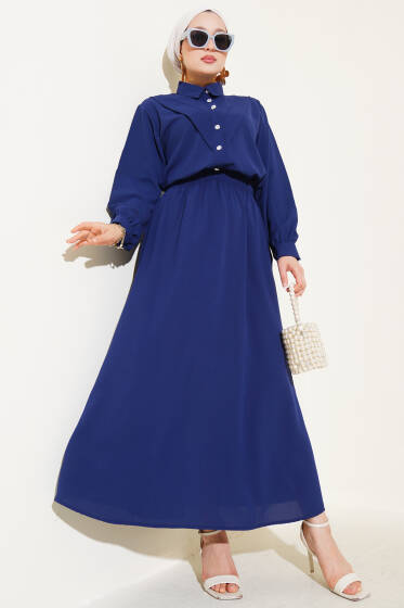 V Dikişli Etekli İkili Takım Lacivert - İkili Takım