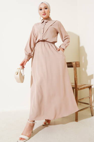 V Dikişli Etekli İkili Takım Latte - İkili Takım