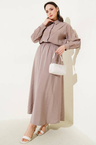 V Dikişli Etekli İkili Takım Vizon - İkili Takım