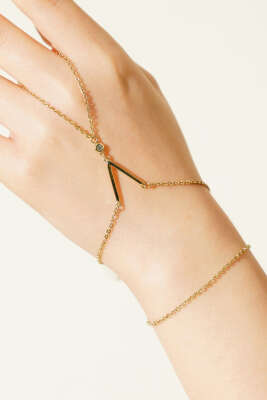 V Figürlü Tek Taşlı Şahmeran Gold - Bileklik