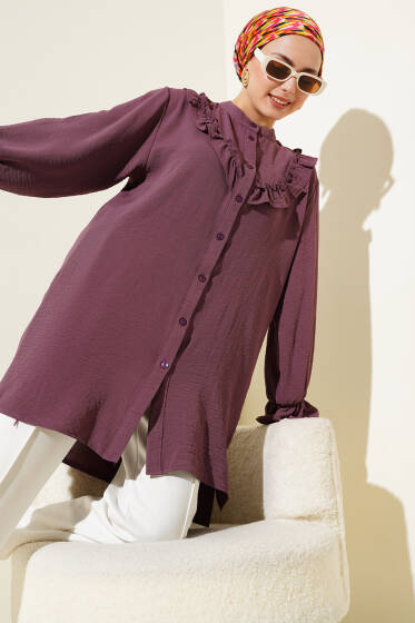 V Fırfırlı Gömlek Magenta - Gömlek