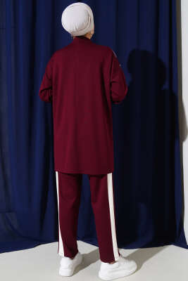 V Garnili Yaka Fermuarlı İkili Takım Bordo - İkili Takım