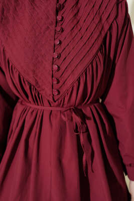 V Nervürlü Yarım Düğmeli Tunik Bordo - Tunik