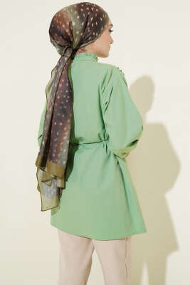 V Nervürlü Yarım Düğmeli Tunik Çağla Yeşili - Tunik