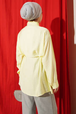 V Nervürlü Yarım Düğmeli Tunik Sarı - Tunik