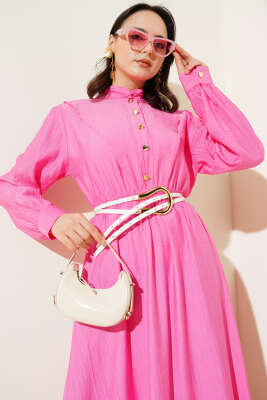 V Parçalı Bel Lastikli Elbise Pembe - 500-700 TL Ürünler