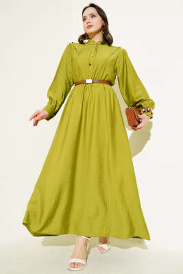 V Parçalı Bel Lastikli Elbise Yeşil 