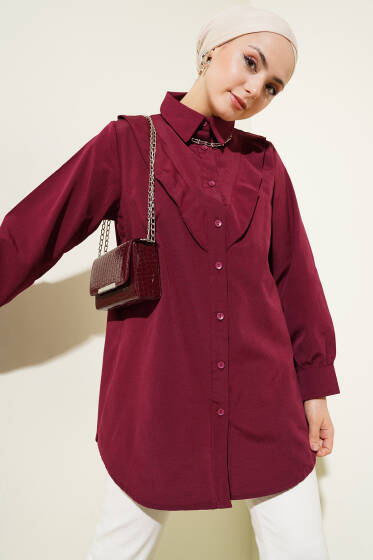 V Parçalı Gömlek Bordo - Gömlek