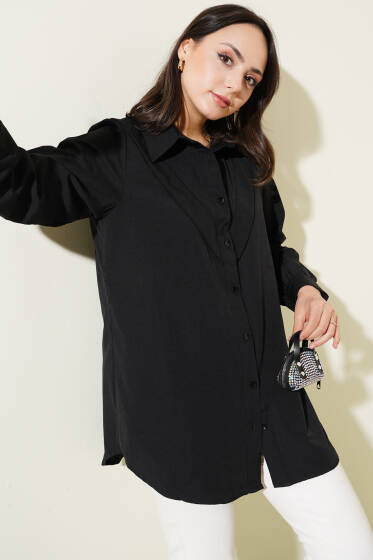 V Parçalı Gömlek Siyah - Gömlek