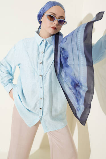 V Parçalı Taş Süslemeli Gömlek Bebe Mavi - Gömlek