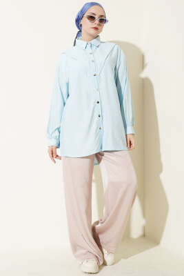 V Parçalı Taş Süslemeli Gömlek Bebe Mavi - Gömlek