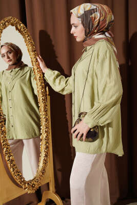 V Parçalı Taş Süslemeli Gömlek Çağla Yeşili - NEVA MODA