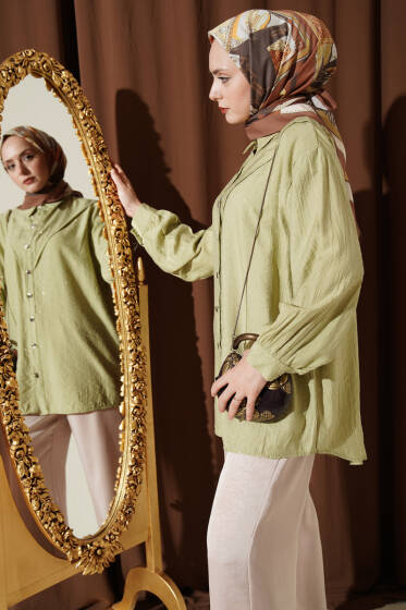 V Parçalı Taş Süslemeli Gömlek Çağla Yeşili - Gömlek